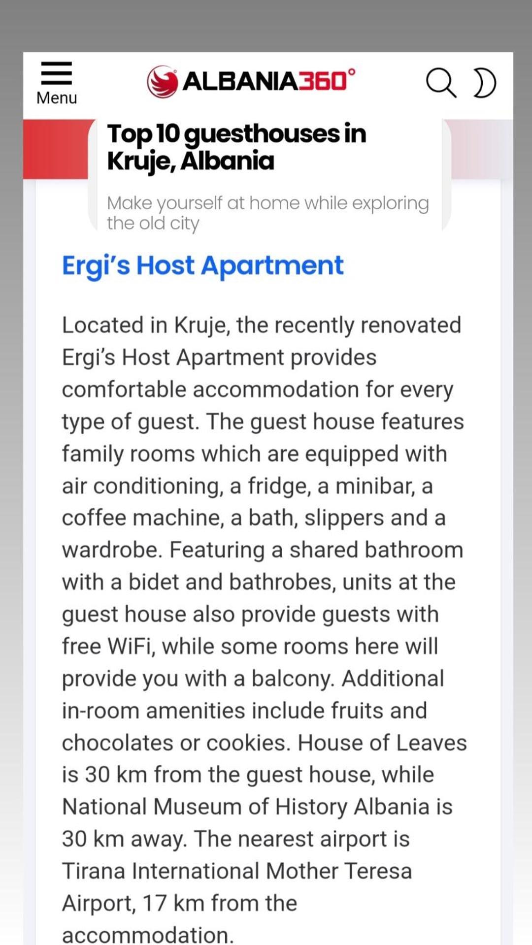 Ergi'S Bed & Breakfast Krujë Екстериор снимка